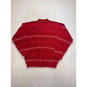 Vintage 80s American Pride Mock Neck Heart Knit Sweater‎ Red Women's Large